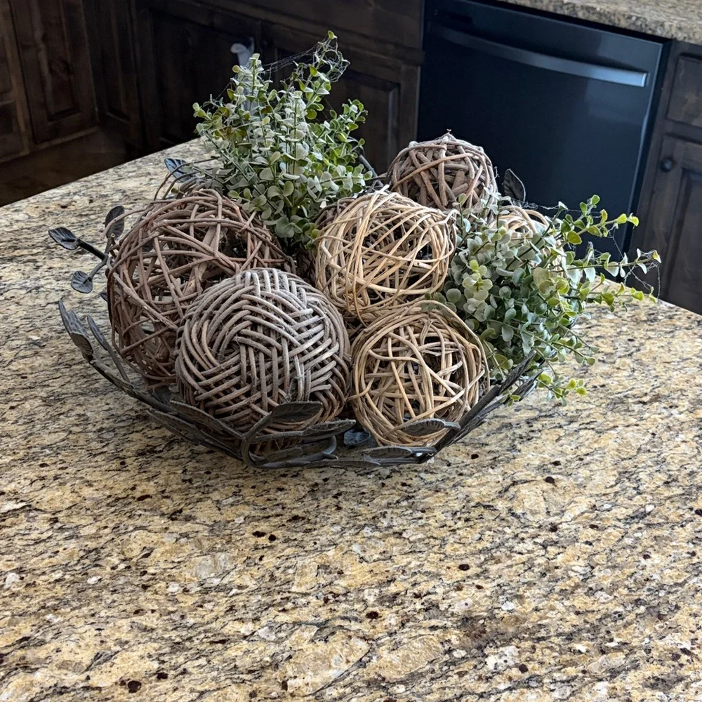 Rustic Wicker Decorative Bowl with Natural Brown Accents